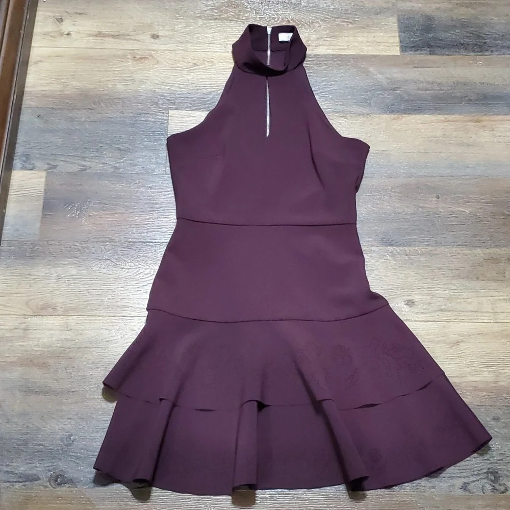 Parker plum purple laser cut floral detail halter top dress